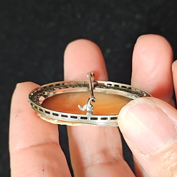 Vintage 1900s real Carnelian shell cameo, silver victorian 10k gold - Picture 5 of 9